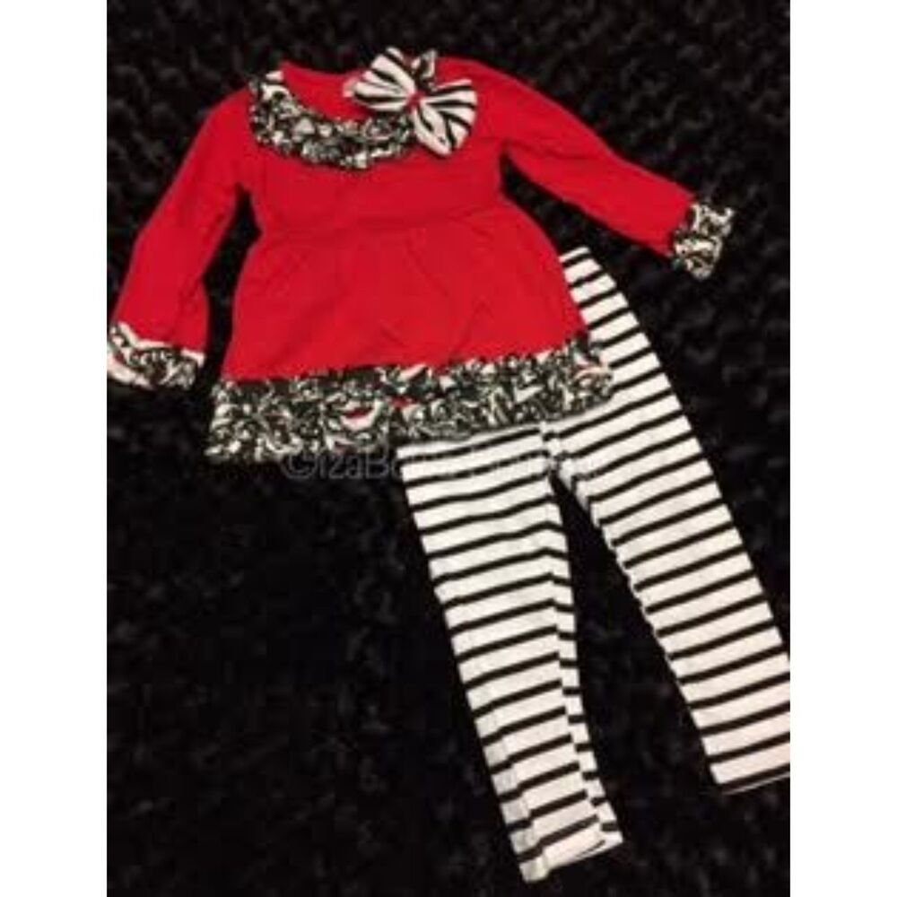 Red, White & Black Ruffled 2 pc Pant Set   12412T  2T  NWT Boutique